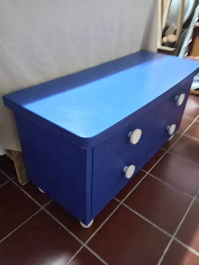 Cajonera baja 4 cajones azul y blanco