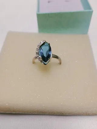 NUEVO,Anillo Plata Ley 925 Azul Marquise,