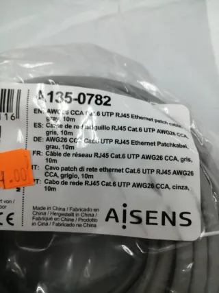 Cable Ethernet AISENS Cat.6 UTP 10m Gris