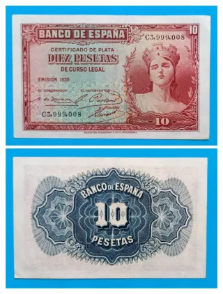 Sin circular 10 Pesetas 1935 certificado de plata