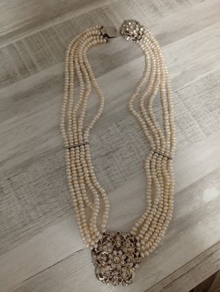 Collar Fallera Perlas natural Plata y Blanco