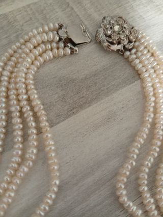 Collar Fallera Perlas natural Plata y Blanco