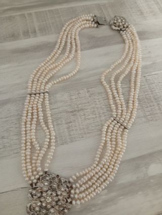 Collar Fallera Perlas natural Plata y Blanco