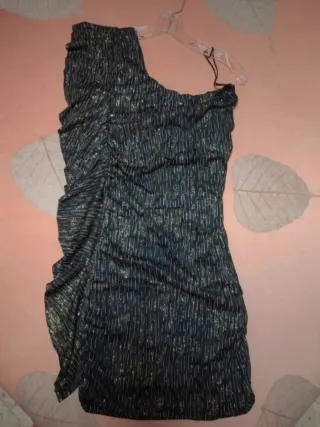 Vestido fiesta un hombro negro y dorado