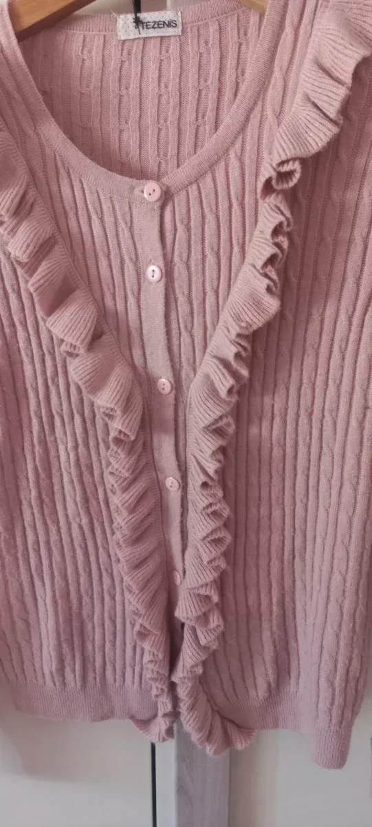 Cardigan donna rosa con rouches