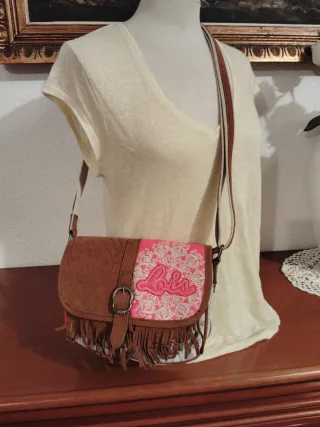 Bolso bandolera Lois marrón y rosa