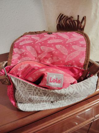 Bolso bandolera Lois marrón y rosa