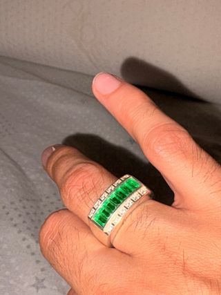 Anillo Dama Esmeralda Plata 
