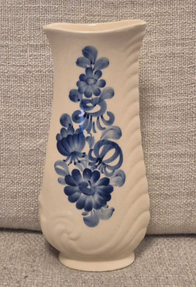 Vaso ceramica vintage decorato fiori blu