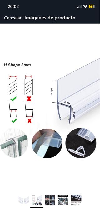 12 Tiras Sellado Silicona Tipo H
8 mm