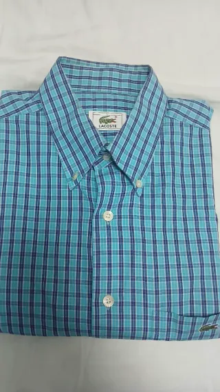 Camisa Lacoste cuadros azul y turquesa