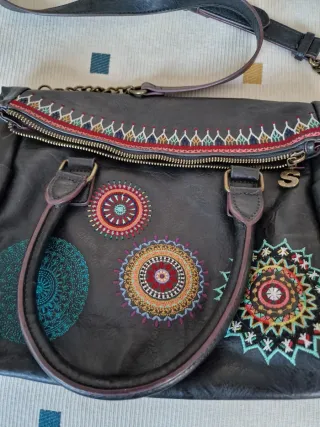 Bolso Desigual Negro Multicolor Bordado