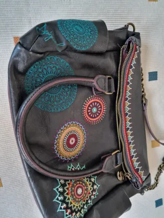 Bolso Desigual Negro Multicolor Bordado