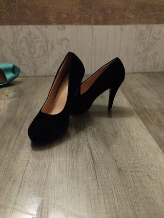 Zapatos tacón terciopelo mujer negros talla 40
