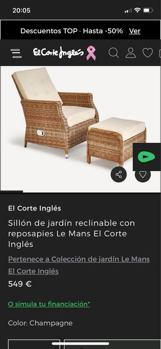 Sillón reclinable jardín con reposapiés