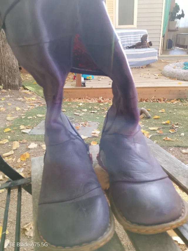 Botas de cuero morado con hebilla