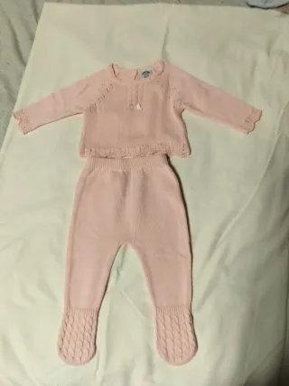 Conjunto bebé niña rosa punto