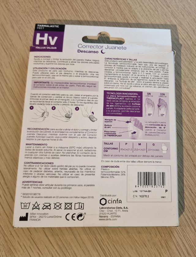 Corrector de juanete Farmalastic Feet TallaP NUEVO