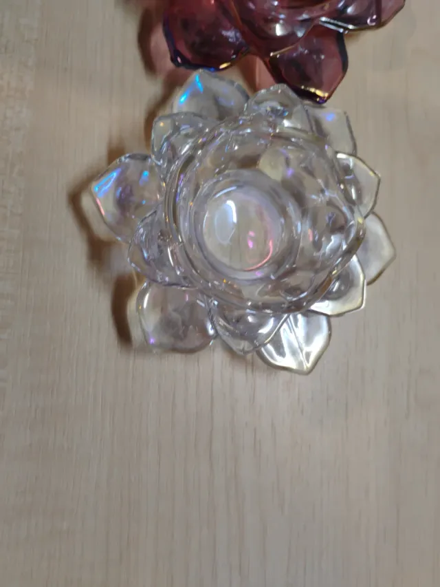 2 Portavelas Flor Cristal Rosa y Transparente