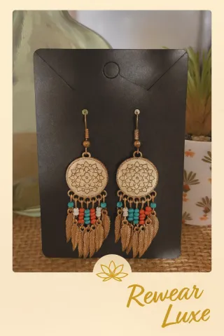 Pendientes Boho Dorados con Turquesa