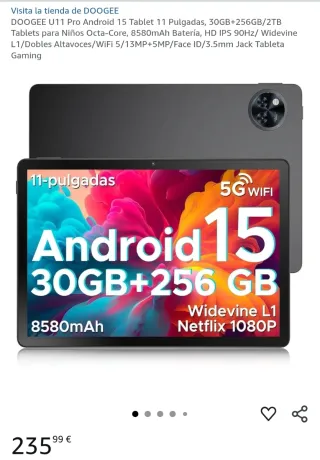 Tablet DOOGEE U11 PRO T7200 Android 30GB+256GB