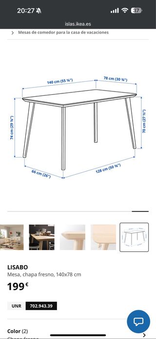 Mesa comedor LISABO 140x78 cm