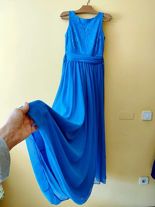 Vestido largo azul con espalda descubierta