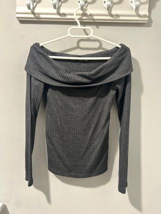 Jersey mujer escote Bardot gris