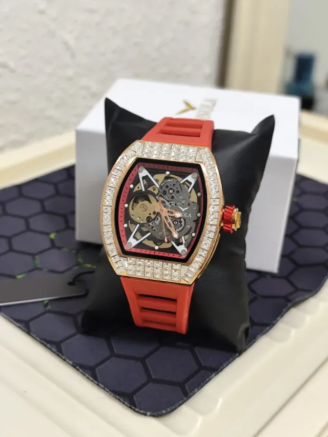 Reloj Automático Hombre Oro y Rojo