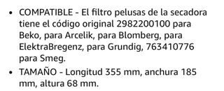 Filtro lanugine per lavatrice Beko