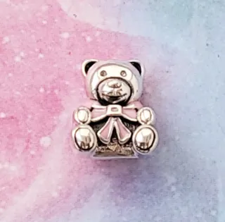 CHARM OSO LAZO ROSA PLATA NUEVO PARA PANDORA