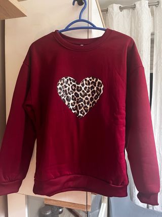 Sudadera Corazón Leopardo Talla M Burdeos