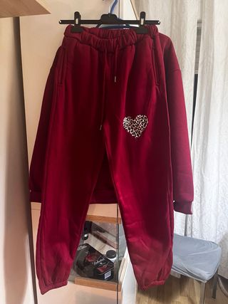 Sudadera Corazón Leopardo Talla M Burdeos