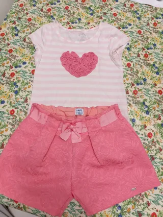 Conjunto niña rosa corazón
