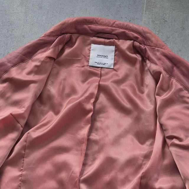 Mango - Chaqueta Biker Cuero Auténtico Rosa