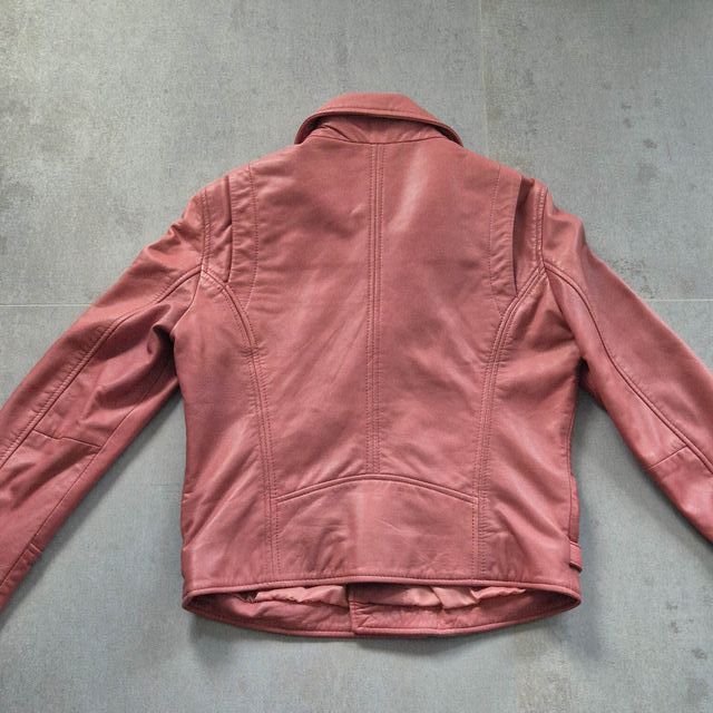 Mango - Chaqueta Biker Cuero Auténtico Rosa