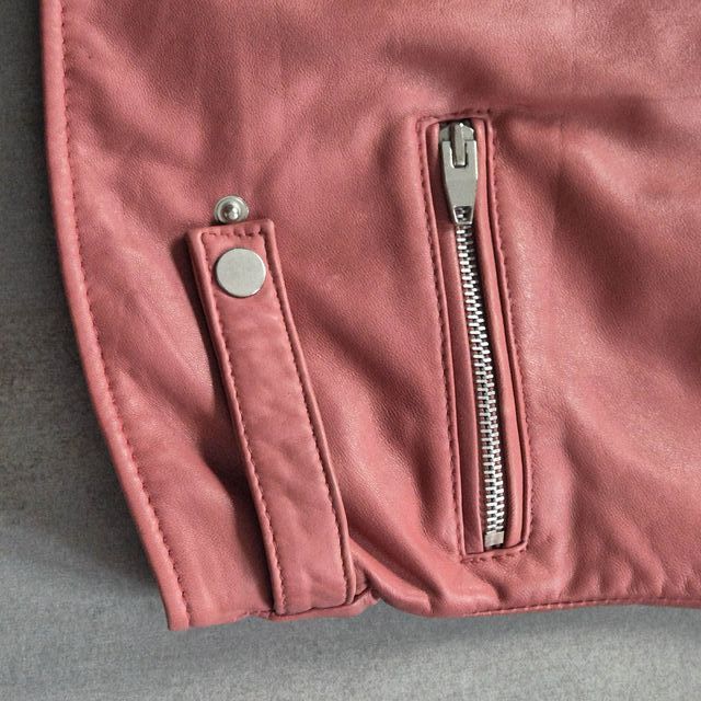 Mango - Chaqueta Biker Cuero Auténtico Rosa