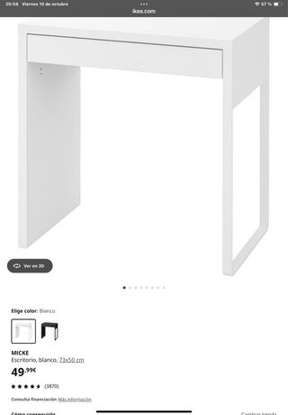 Escritorio blanco con cajón y pasacables