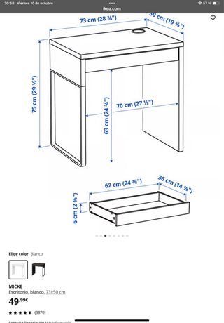 Escritorio blanco con cajón y pasacables