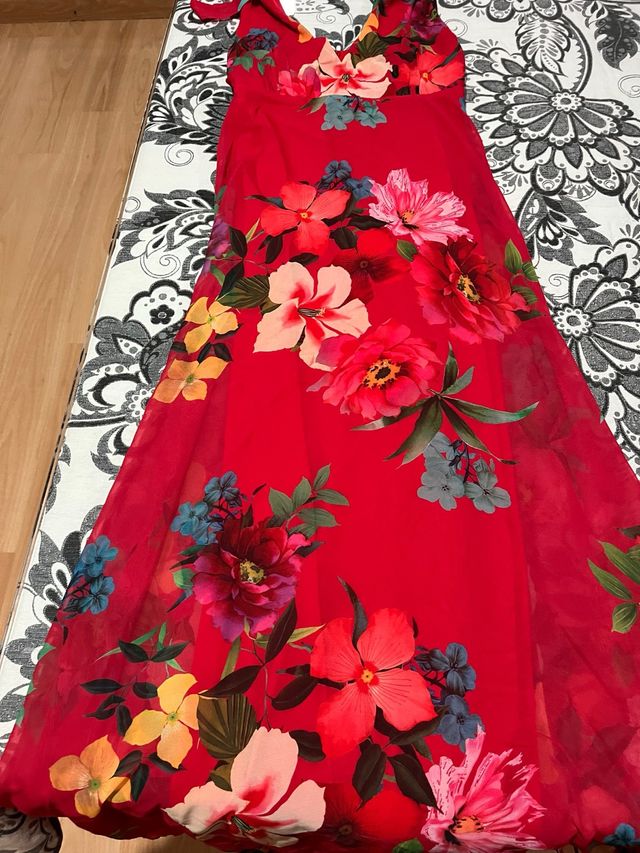 Vestido fiesta estampado floral rojo