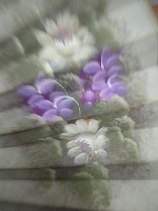 Abanico antiguo flores moradas y blancas