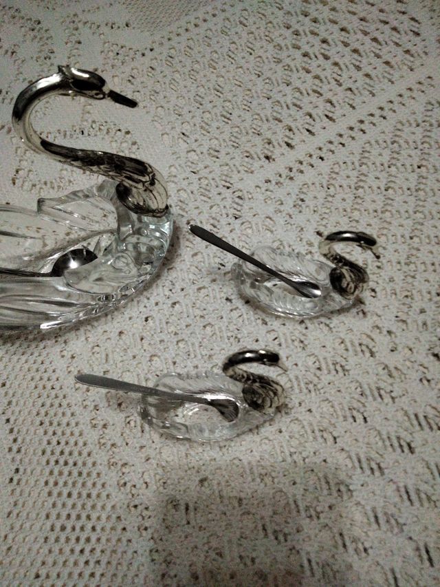 Set 3 Cisnes Cristal y Alpaca Plateada