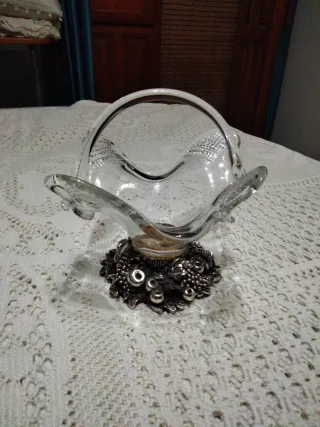 Cesta cristal y alpaca diseño uvas