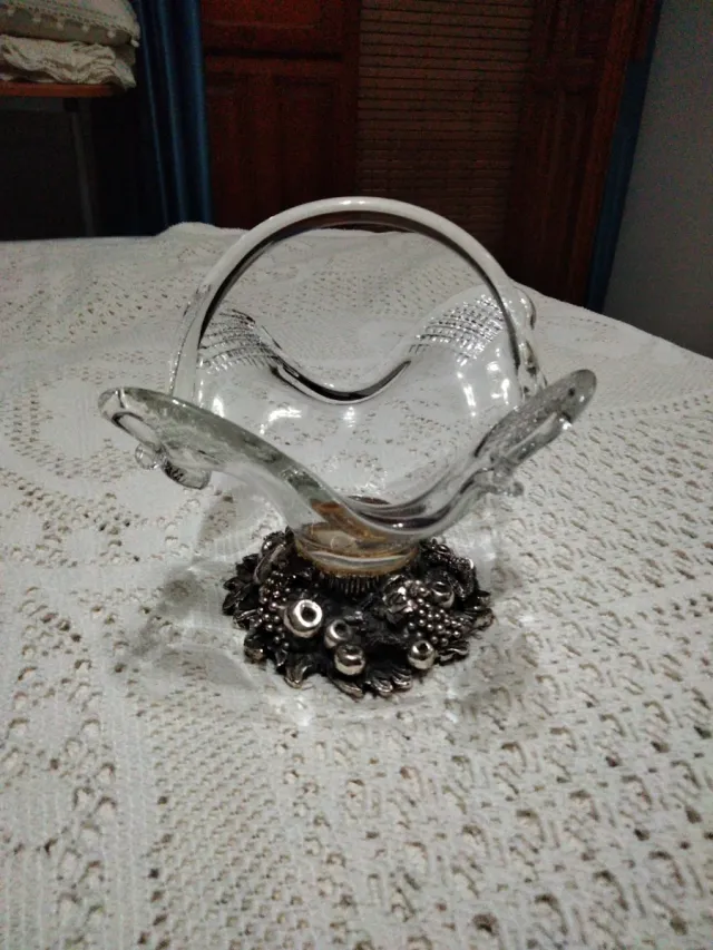 Cesta cristal y alpaca diseño uvas