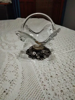Cesta cristal y alpaca diseño uvas