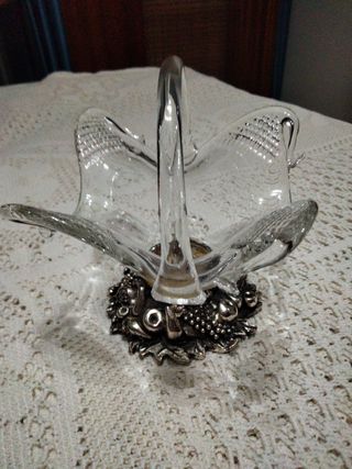 Cesta cristal y alpaca diseño uvas