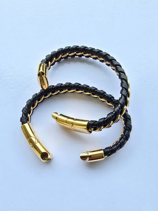 Set 2 Bracciali Uomo in Pelle Serasar Nero/Oro
