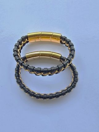 Set 2 Bracciali Uomo in Pelle Serasar Nero/Oro