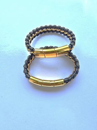 Set 2 Bracciali Uomo in Pelle Serasar Nero/Oro
