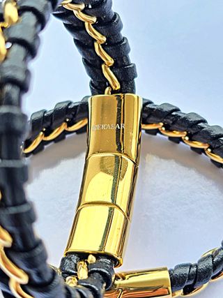 Set 2 Bracciali Uomo in Pelle Serasar Nero/Oro